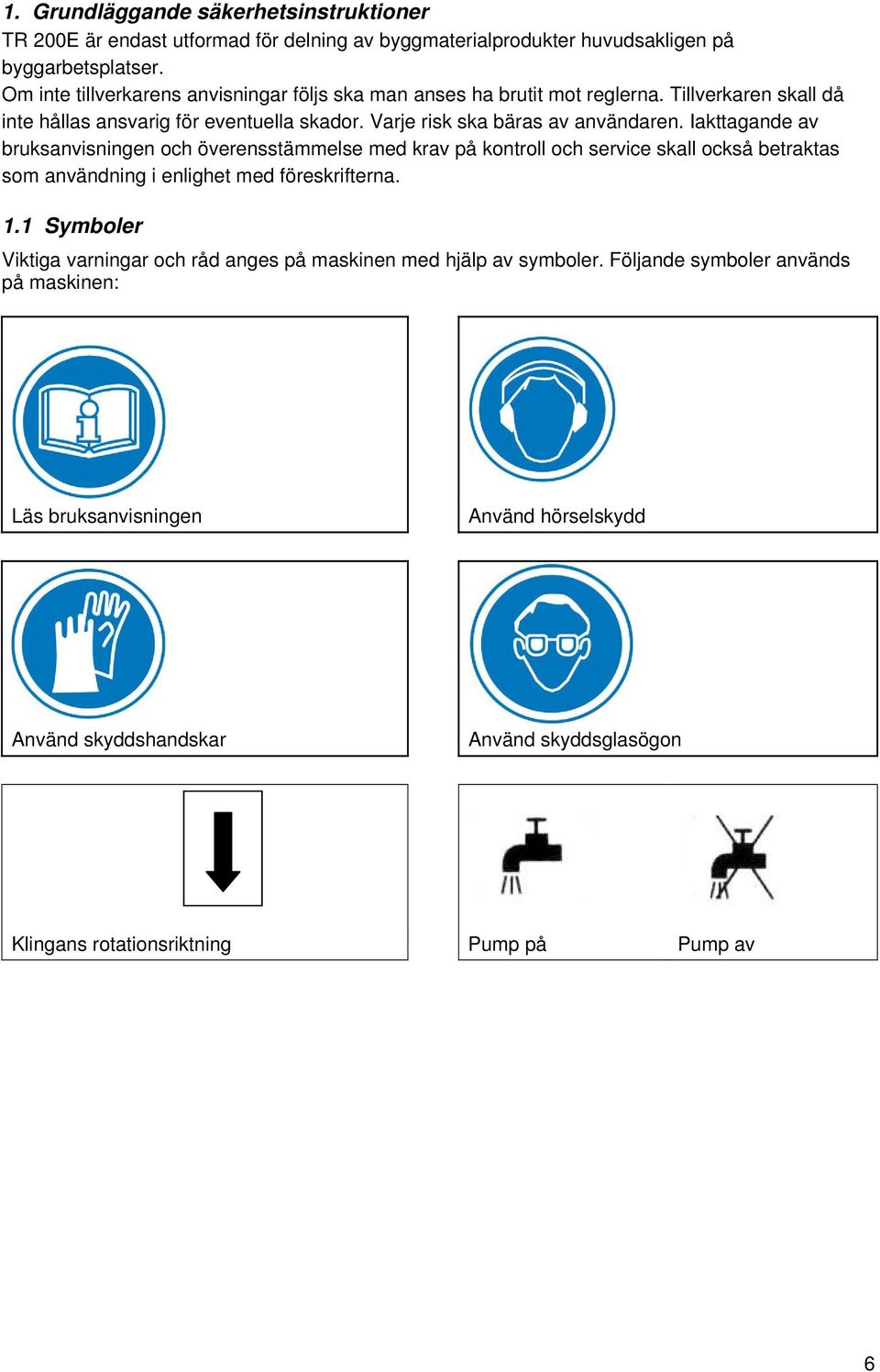 Iakttagande av bruksanvisningen och överensstämmelse med krav på kontroll och service skall också betraktas som användning i enlighet med föreskrifterna. 1.