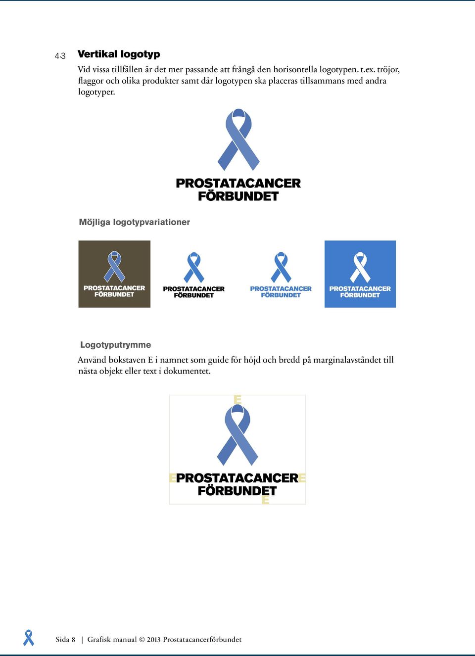 Möjliga logotypvariationer Logotyputrymme Använd bokstaven E i namnet som guide för höjd och bredd på