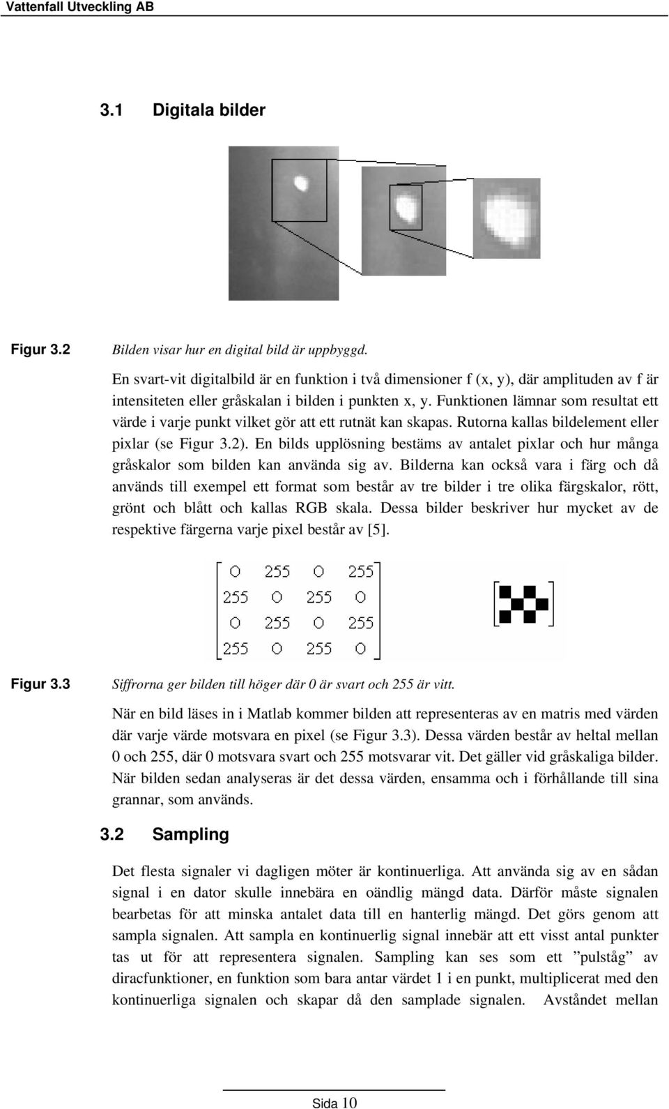 Funktionen lämnar som resultat ett värde i varje punkt vilket gör att ett rutnät kan skapas. Rutorna kallas bildelement eller pixlar (se Figur 3.2).