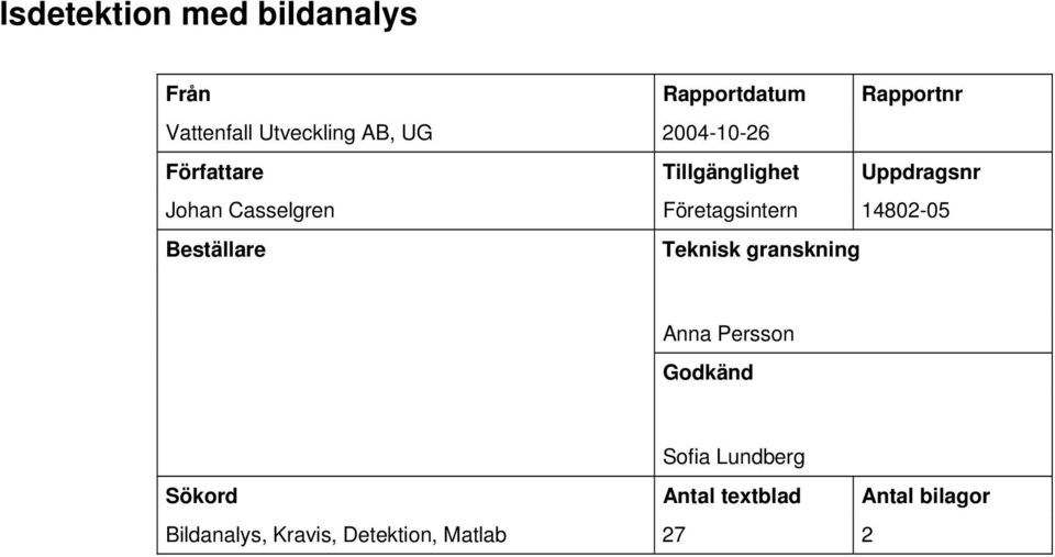 Företagsintern 14802-05 Beställare Teknisk granskning Anna Persson Godkänd