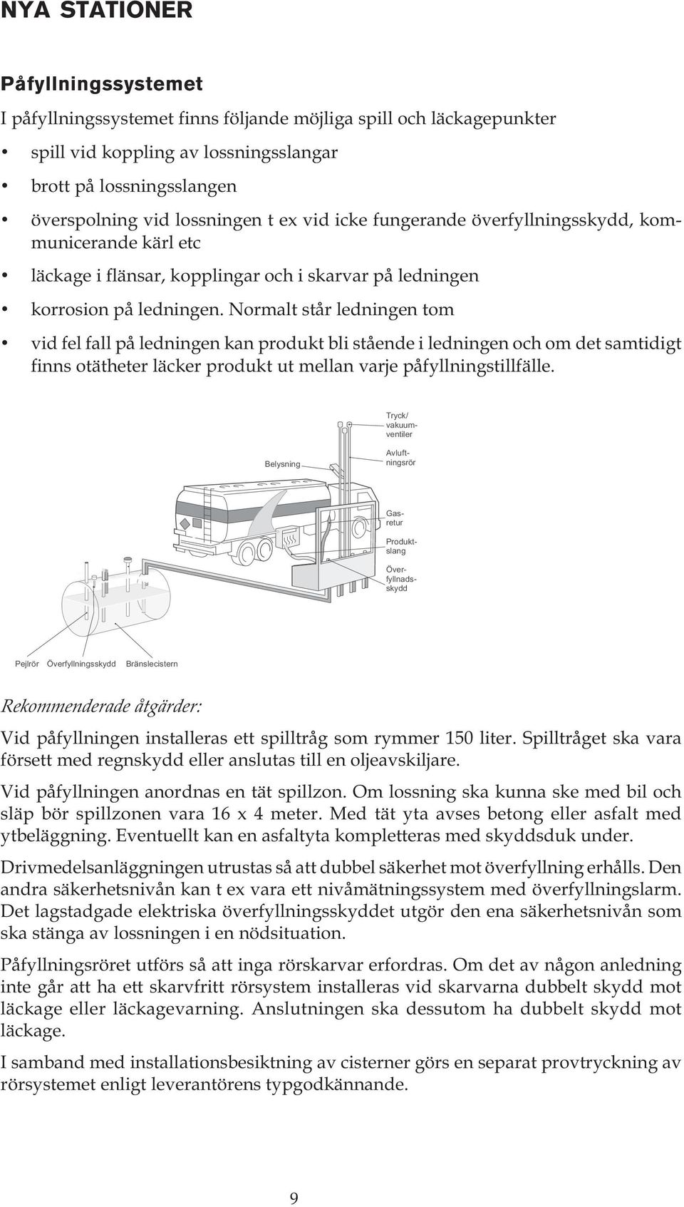 Normalt står ledningen tom vid fel fall på ledningen kan produkt bli stående i ledningen och om det samtidigt finns otätheter läcker produkt ut mellan varje påfyllningstillfälle.