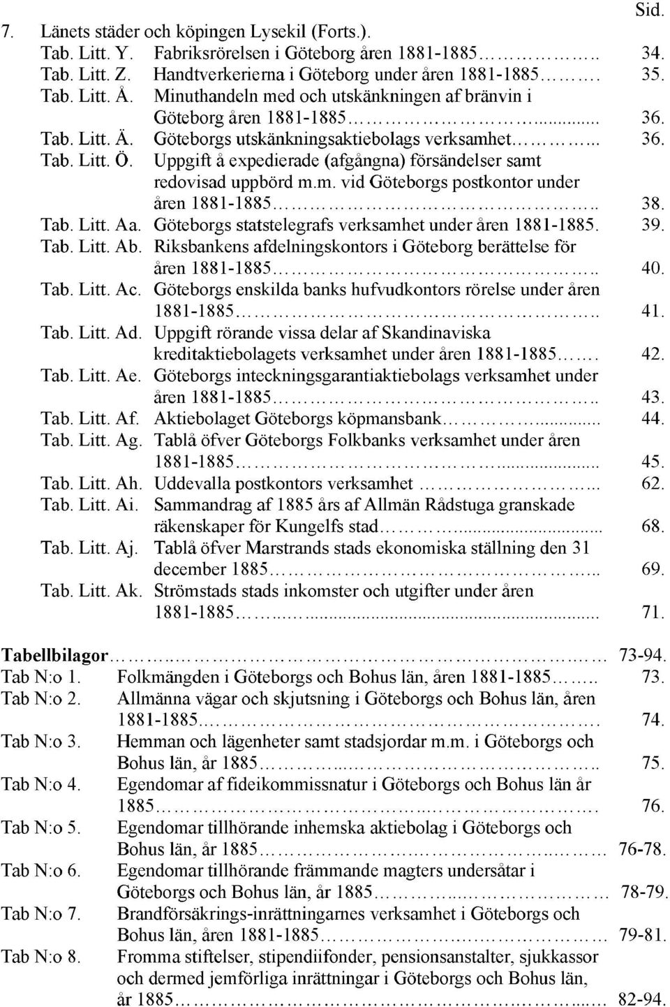 Uppgift å expedierade (afgångna) försändelser samt redovisad uppbörd m.m. vid Göteborgs postkontor under åren 1881-1885.. 38. Tab. Litt. Aa. Göteborgs statstelegrafs verksamhet under åren 1881-1885.