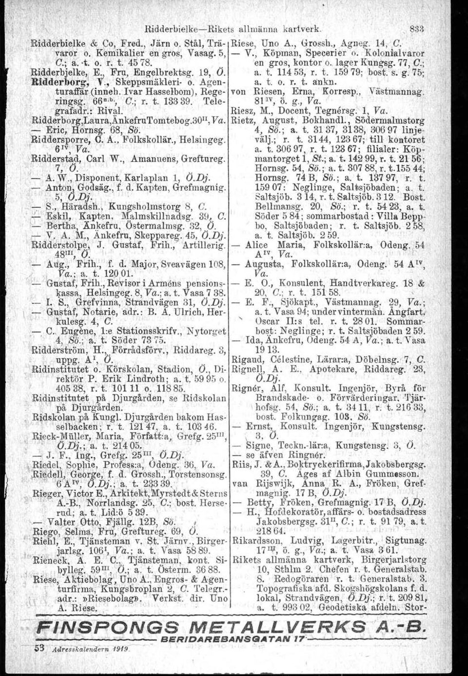 ,' Skeppsmäkleri- o. Agen- a. t. o. r. t. ankn. '., turaffår (inneh..ivar Hasselbom), Rege- von Riesen, Erna,, Korresp., Västmaunag. ) ringsg.. 66 0 ' b., 'C.; r. t.. 13339. Tele- 8pv, ö. g., Va.