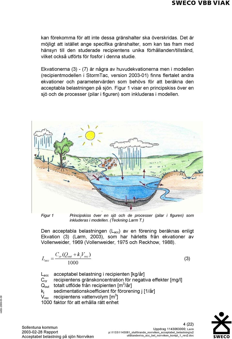 Ekvationerna (3) - (7) är några av huvudekvationerna men i modellen (recipientmodellen i StormTac, version 2003-01) finns flertalet andra ekvationer och parametervärden som behövs för att beräkna den