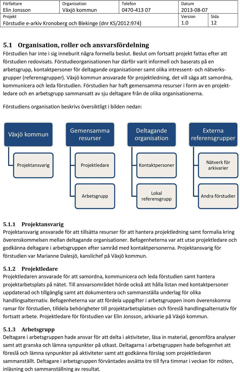 ansvarade för projektledning, det vill säga att samordna, kommunicera och leda förstudien.