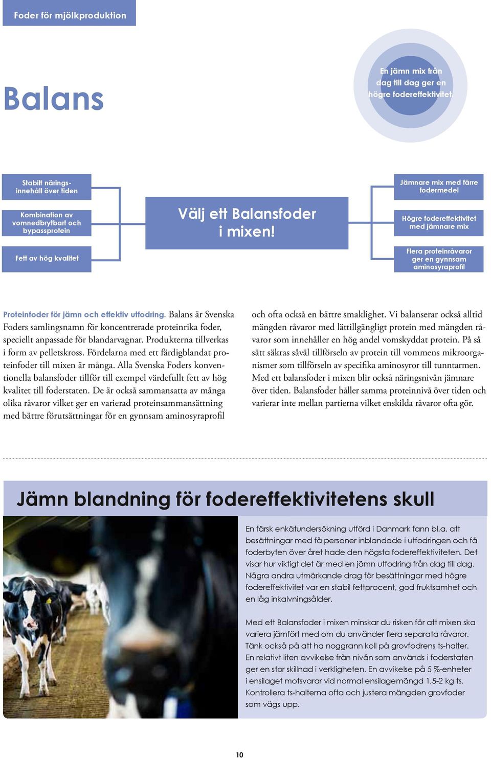 Jämnare mix med färre fodermedel Högre fodereffektivitet med jämnare mix Flera proteinråvaror ger en gynnsam aminosyraprofil Proteinfoder för jämn och effektiv utfodring.