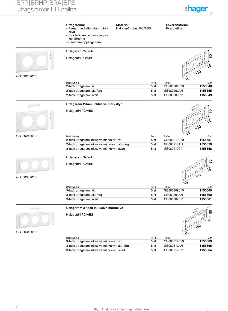 märkskylt Hlogenfri PC/ABS GB080219010 2-fck uttgsrm inklusive märkskylt, 5 st GB080219010 1155657 2-fck uttgsrm inklusive märkskylt, lu-färg 5 st GB08021LAN 1155659 2-fck uttgsrm inklusive