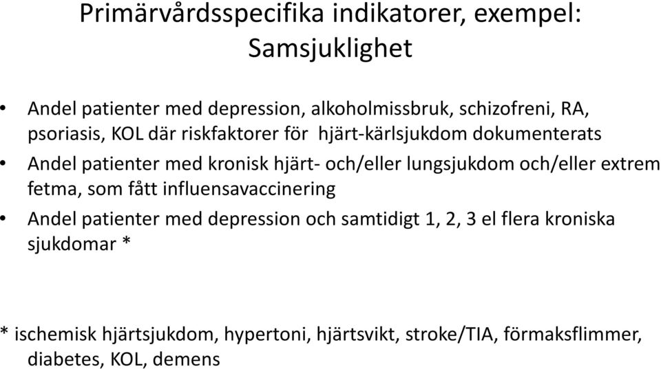 lungsjukdom och/eller extrem fetma, som fått influensavaccinering Andel patienter med depression och samtidigt 1, 2, 3