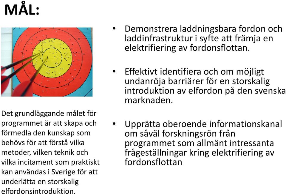 Demonstrera laddningsbara fordon och laddinfrastrukturi syfte att främja en elektrifiering av fordonsflottan.