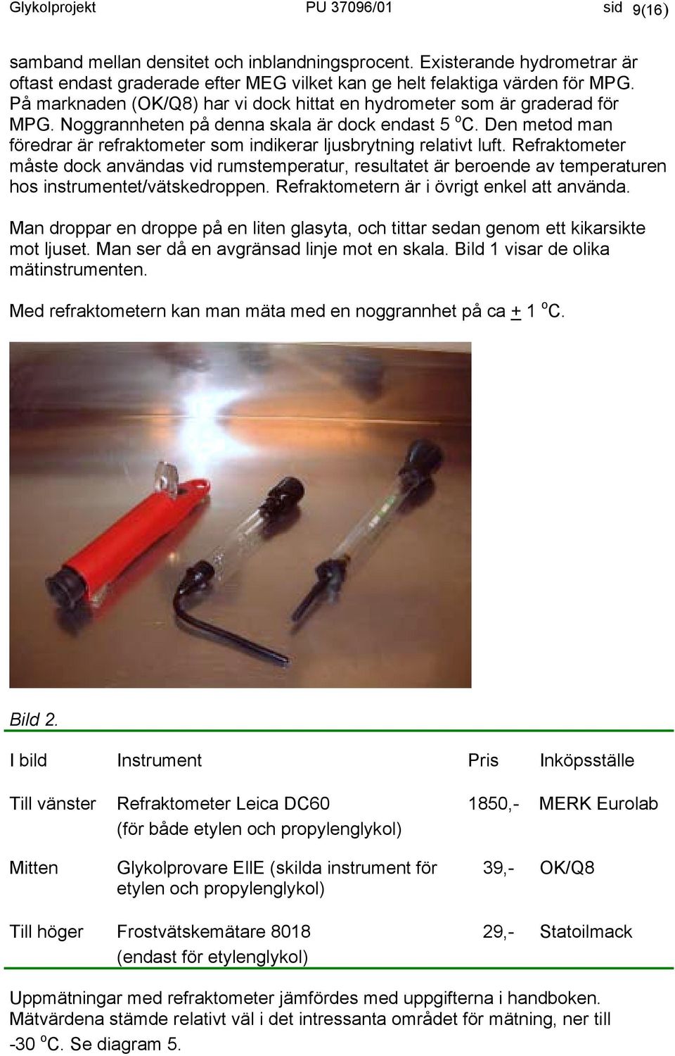 Den metod man föredrar är refraktometer som indikerar ljusbrytning relativt luft.