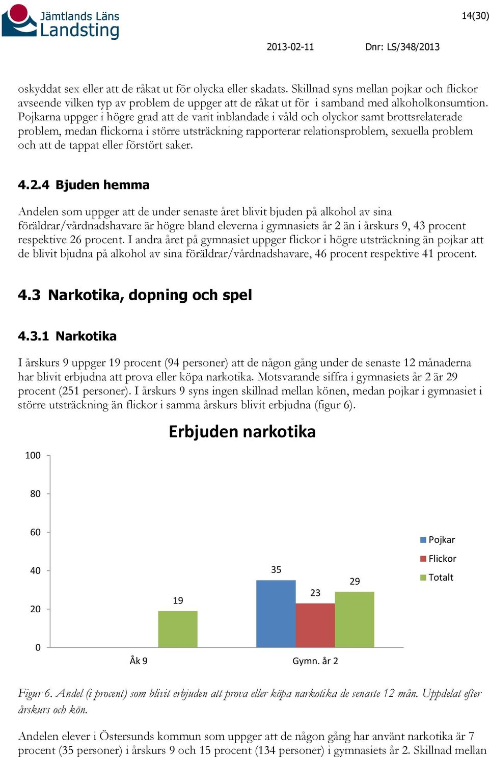 Pojkarna uppger i högre grad att de varit inblandade i våld och olyckor samt brottsrelaterade problem, medan flickorna i större utsträckning rapporterar relationsproblem, sexuella problem och att de