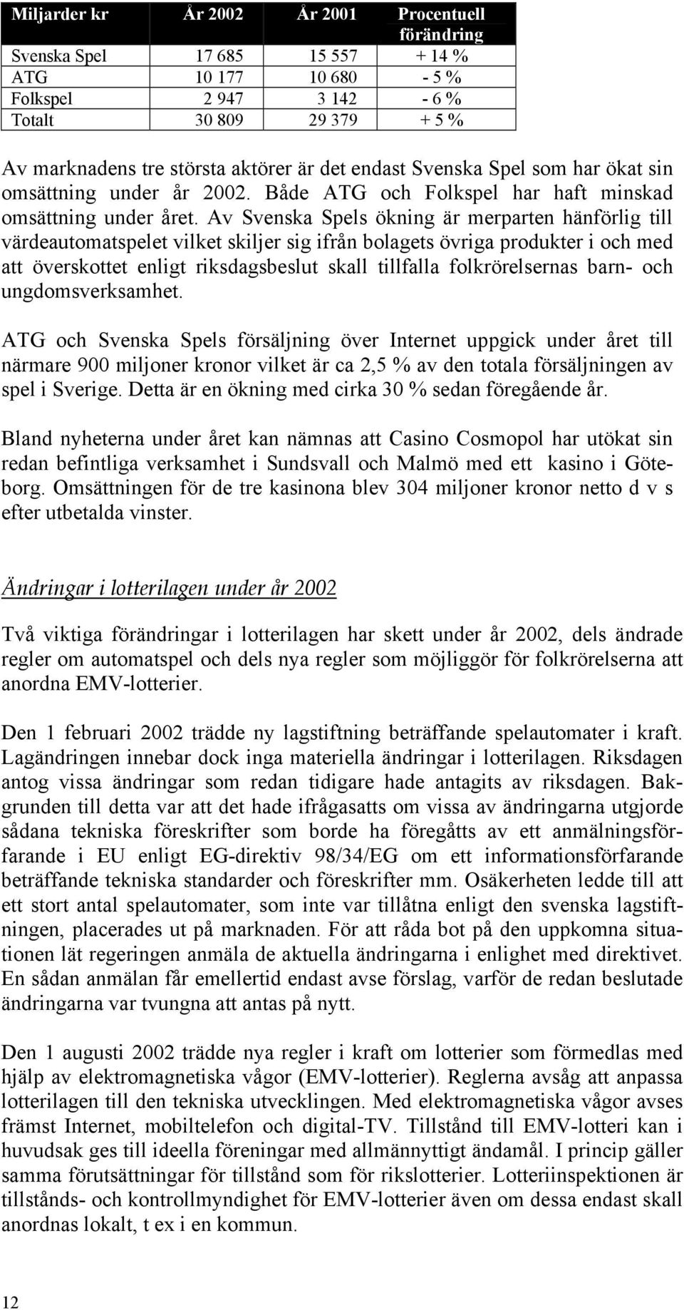 Av Svenska Spels ökning är merparten hänförlig till värdeautomatspelet vilket skiljer sig ifrån bolagets övriga produkter i och med att överskottet enligt riksdagsbeslut skall tillfalla