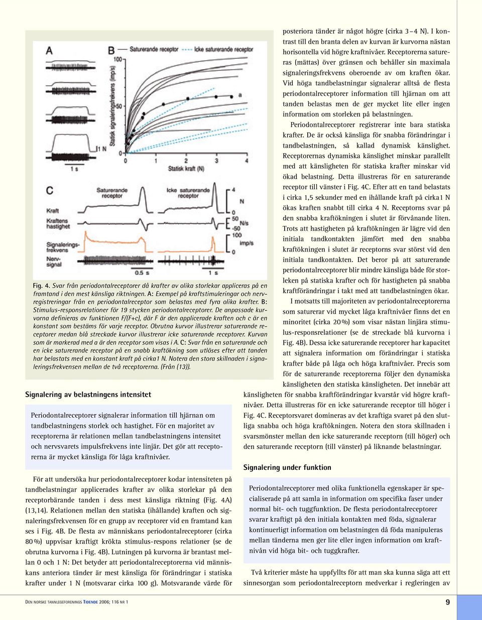 De anpassade kurvorna definieras av funktionen F/(F+c), där F är den applicerade kraften och c är en konstant som bestäms för varje receptor.