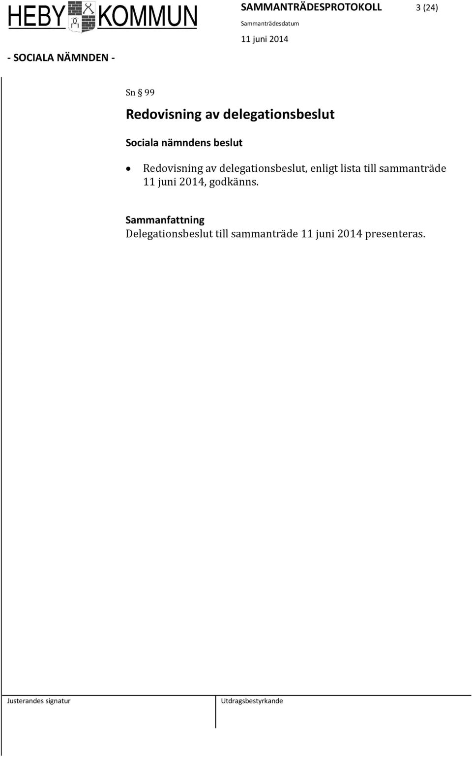 delegationsbeslut, enligt lista till sammanträde,