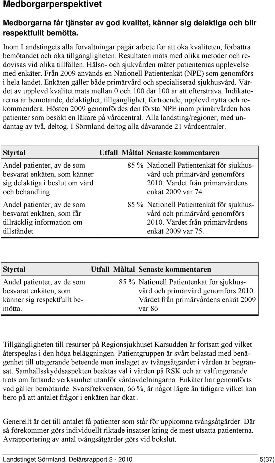 Hälso- och sjukvården mäter patienternas upplevelse med enkäter. Från 2009 används en Nationell Patientenkät (NPE) som genomförs i hela landet.