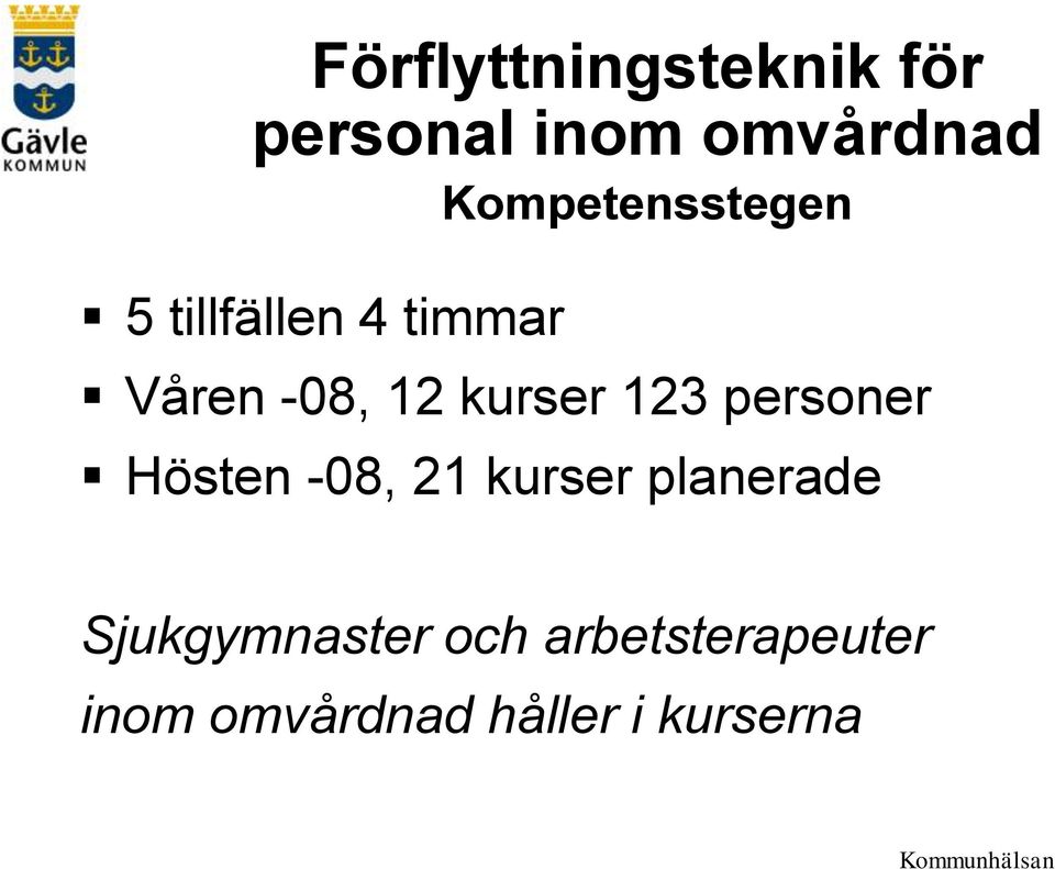 kurser 123 personer Hösten -08, 21 kurser planerade