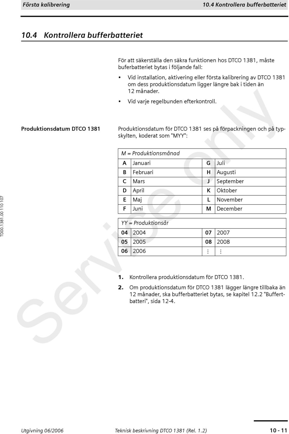 kalibrering av DTCO 1381 om dess produktionsdatum ligger längre bak i tiden än 12 månader. Vid varje regelbunden efterkontroll.