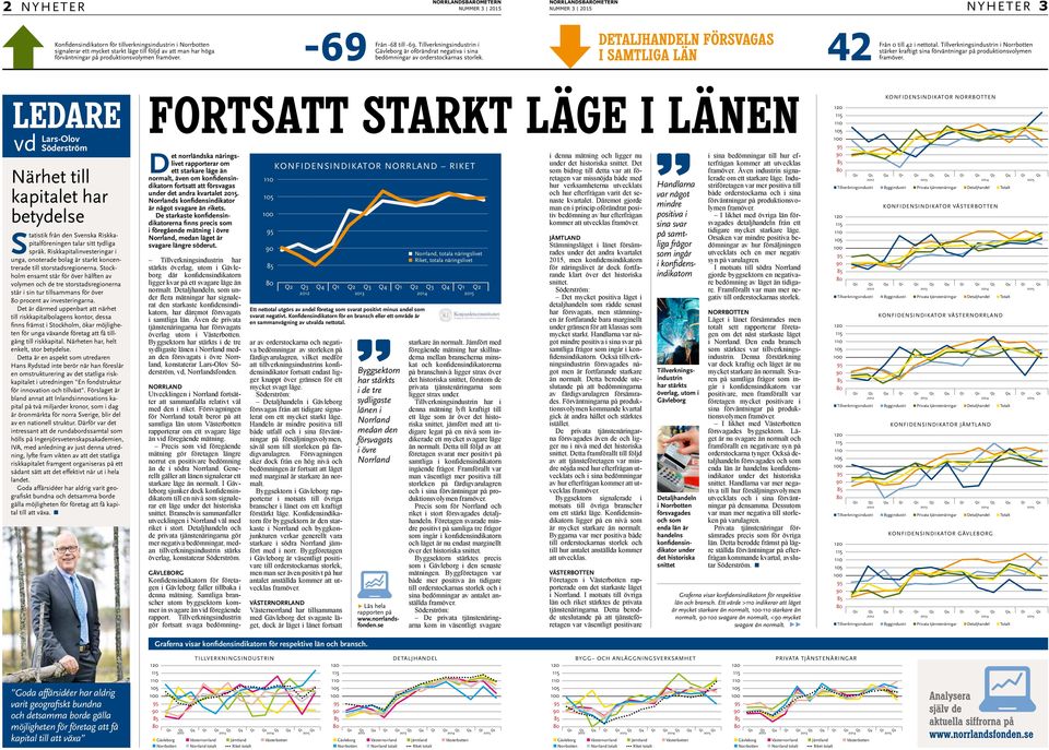 Tillverkningsindustrin i Norrbotten stärker kraftigt sina förväntningar på produktionsvolymen LEDARE vd Lars-Olov Söderström Närhet till kapitalet har betydelse Statistik från den Svenska