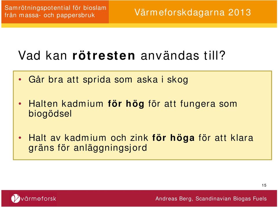 för hög för att fungera som biogödsel Halt av