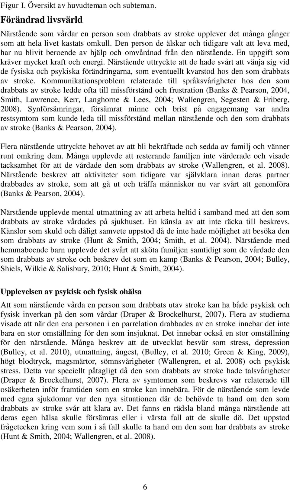 Närstående uttryckte att de hade svårt att vänja sig vid de fysiska och psykiska förändringarna, som eventuellt kvarstod hos den som drabbats av stroke.