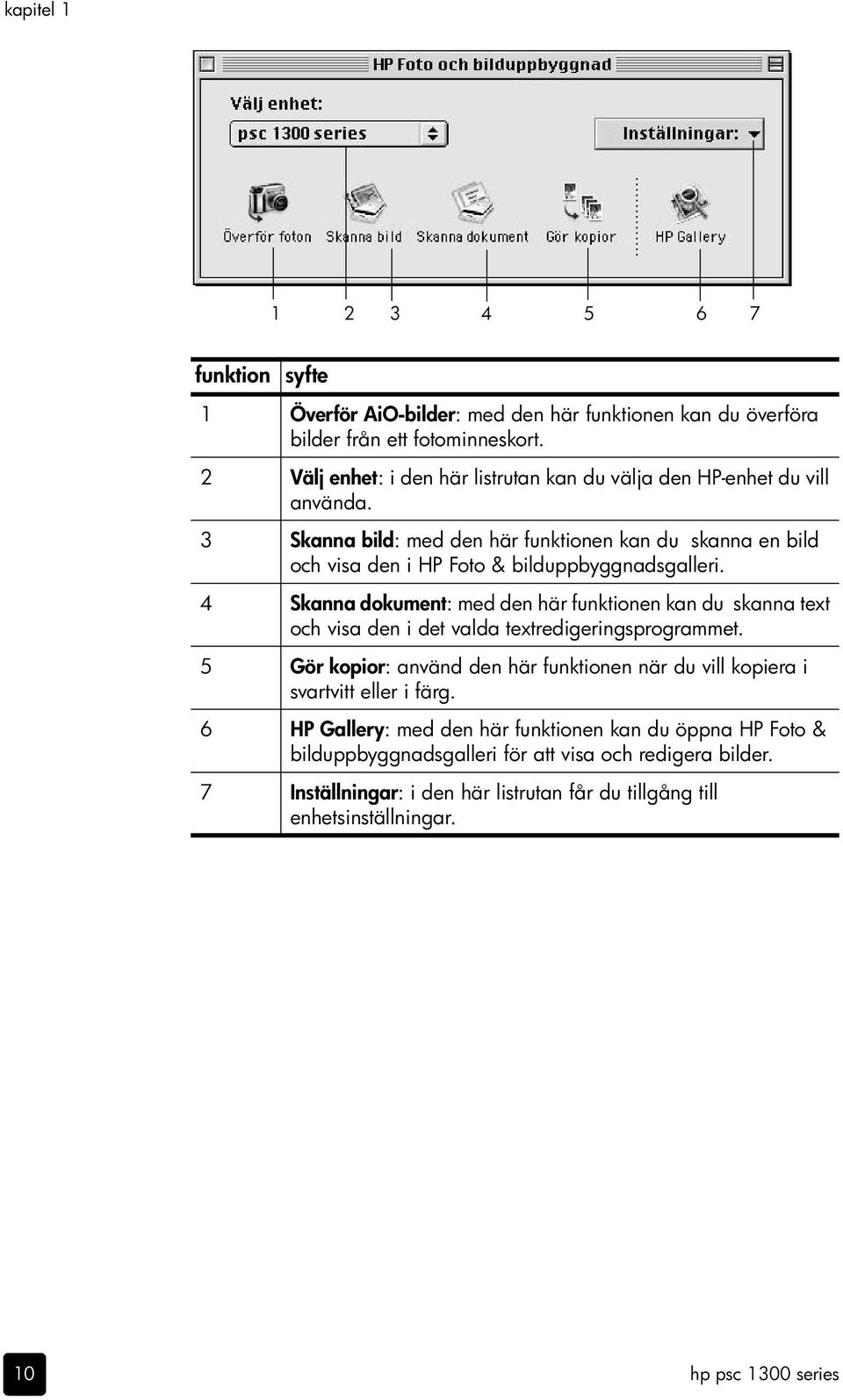 3 Skanna bild: med den här funktionen kan du skanna en bild och visa den i HP Foto & bilduppbyggnadsgalleri.