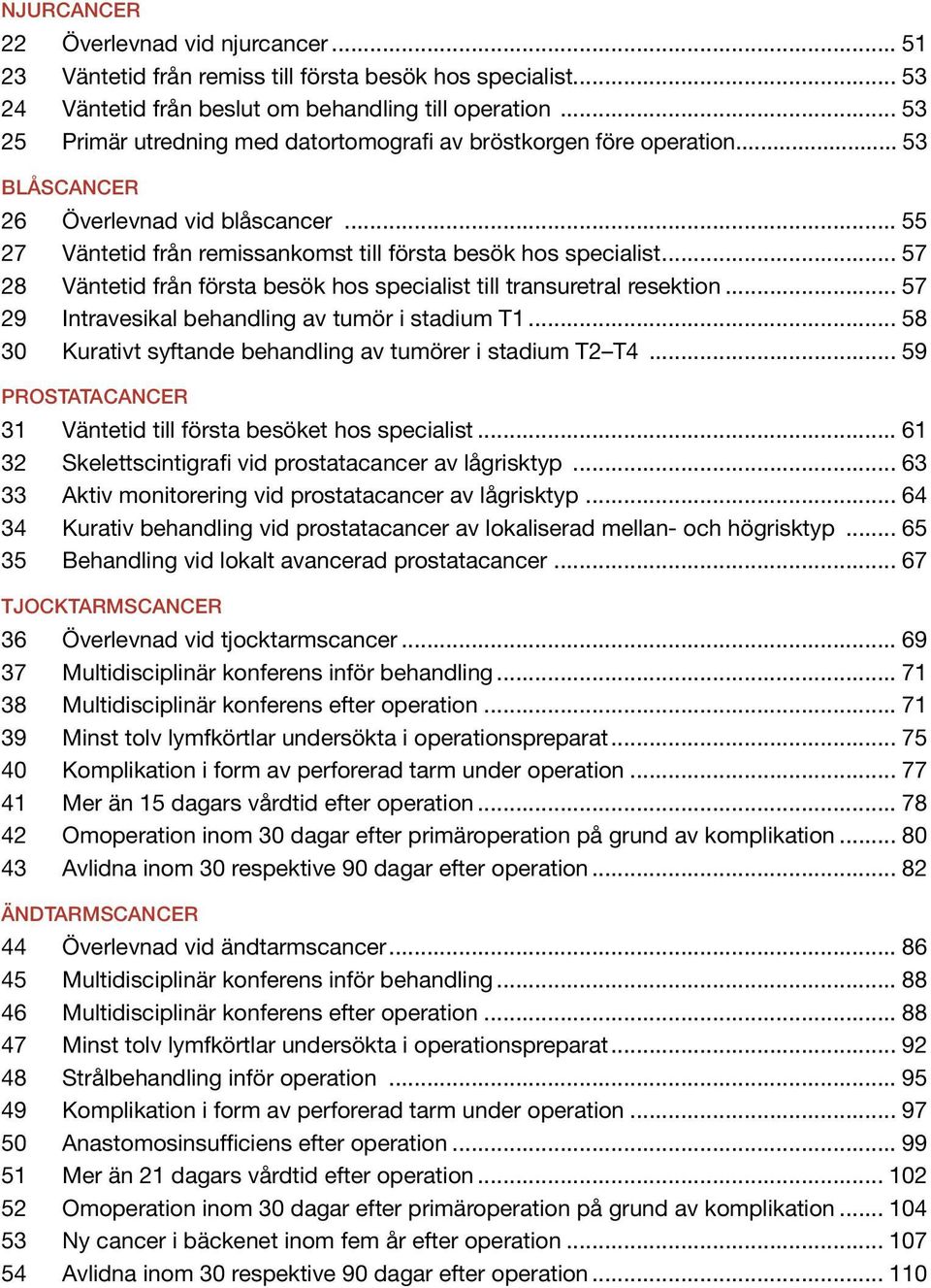 .. 57 28 Väntetid från första besök hos specialist till transuretral resektion... 57 29 Intravesikal behandling av tumör i stadium T1... 58 30 Kurativt syftande behandling av tumörer i stadium T2 T4.