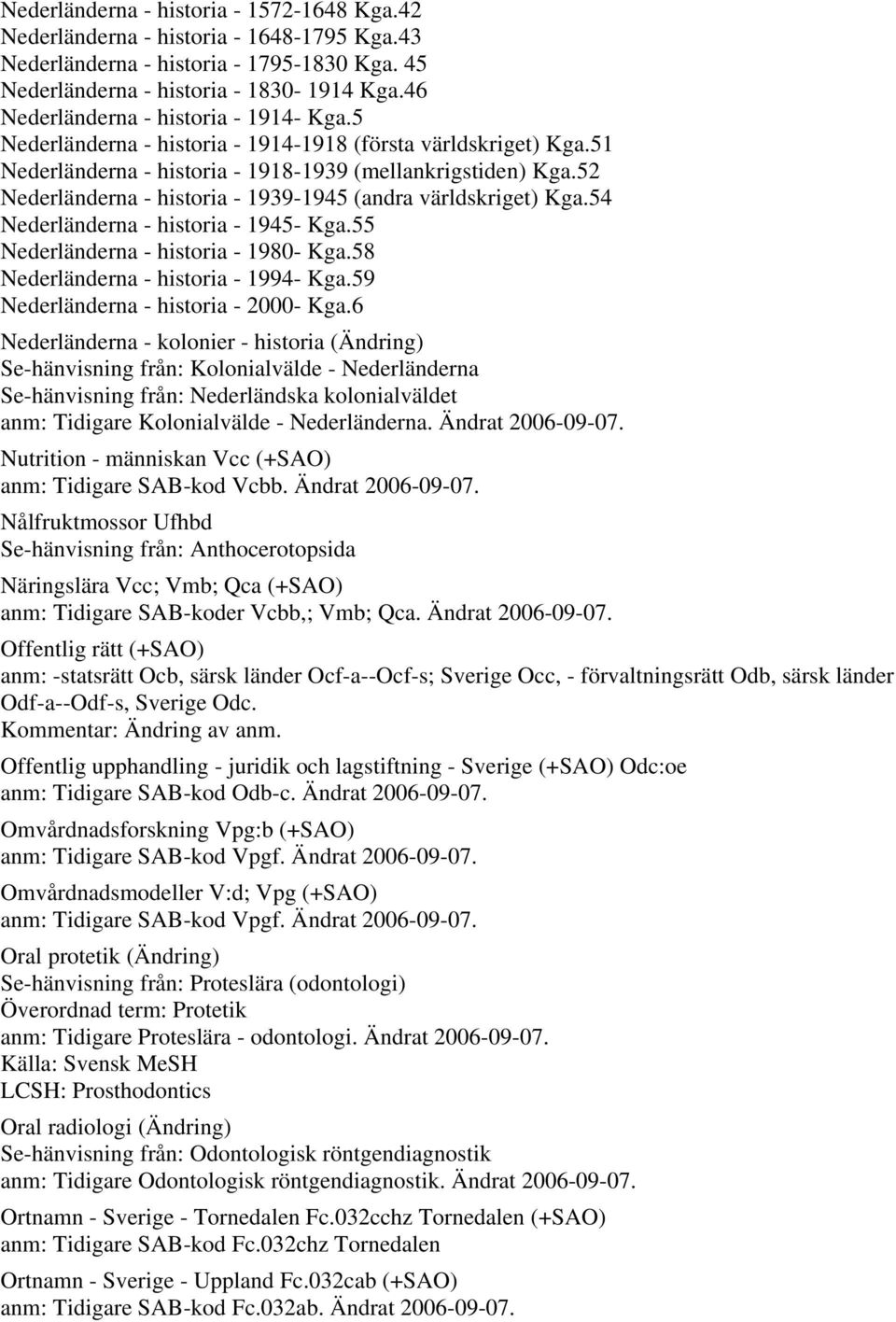 52 Nederländerna - historia - 1939-1945 (andra världskriget) Kga.54 Nederländerna - historia - 1945- Kga.55 Nederländerna - historia - 1980- Kga.58 Nederländerna - historia - 1994- Kga.