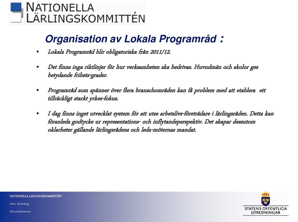 Programråd som spänner över flera branschområden kan få problem med att etablera ett tillräckligt starkt yrkes-fokus.