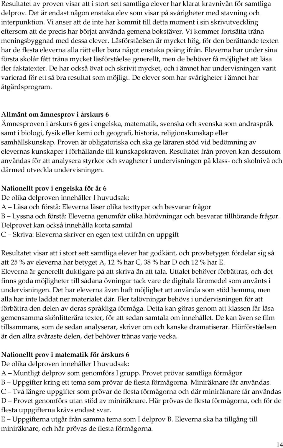 Läsförståelsen är mycket hög, för den berättande texten har de flesta eleverna alla rätt eller bara någt enstaka päng ifrån.