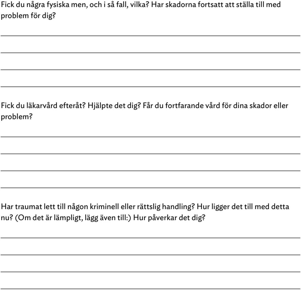 Hjälpte det dig? Får du fortfarande vård för dina skador eller problem?