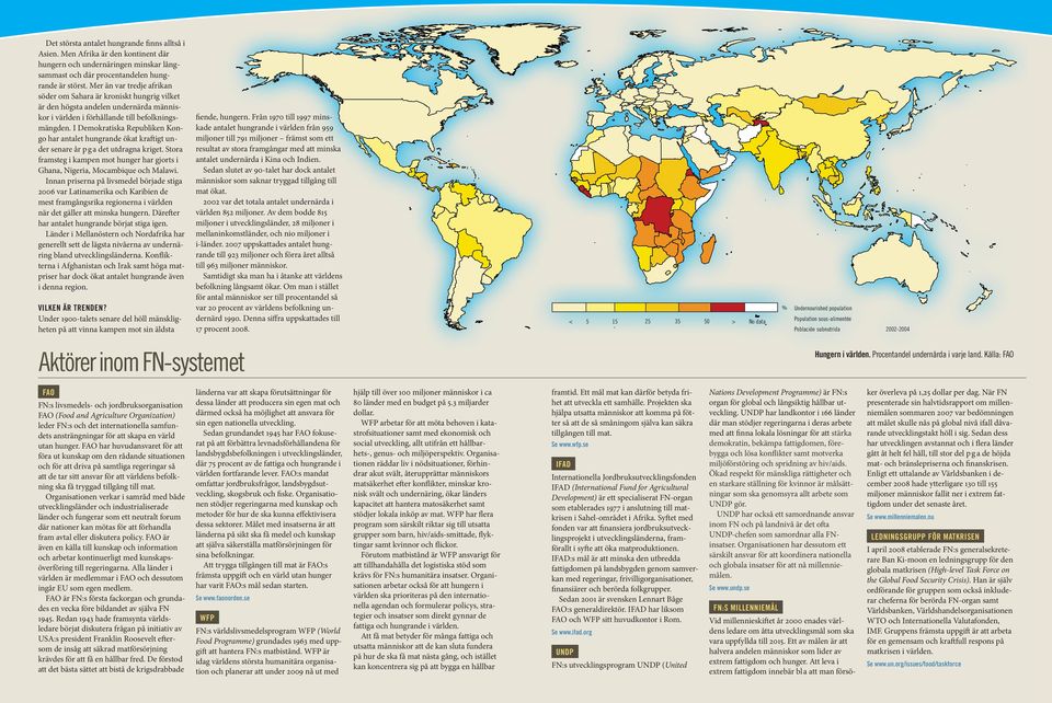 I Demokratiska Republiken Kongo har antalet hungrande ökat kraftigt under senare år p g a det utdragna kriget. Stora framsteg i kampen mot hunger har gjorts i Ghana, Nigeria, Mocambique och Malawi.