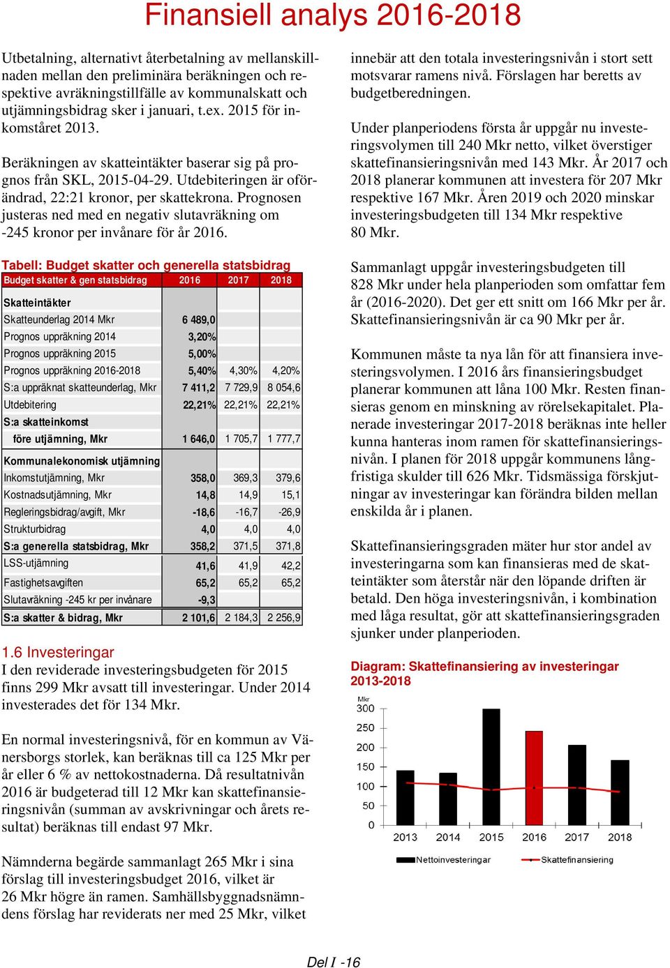 Prognosen justeras ned med en negativ slutavräkning om -245 kronor per invånare för år 2016.