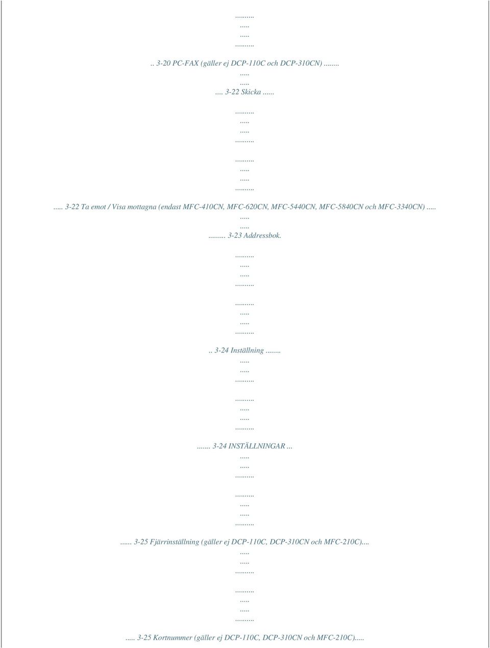 MFC-3340CN)... 3-23 Addressbok... 3-24 Inställning..... 3-24 INSTÄLLNINGAR.