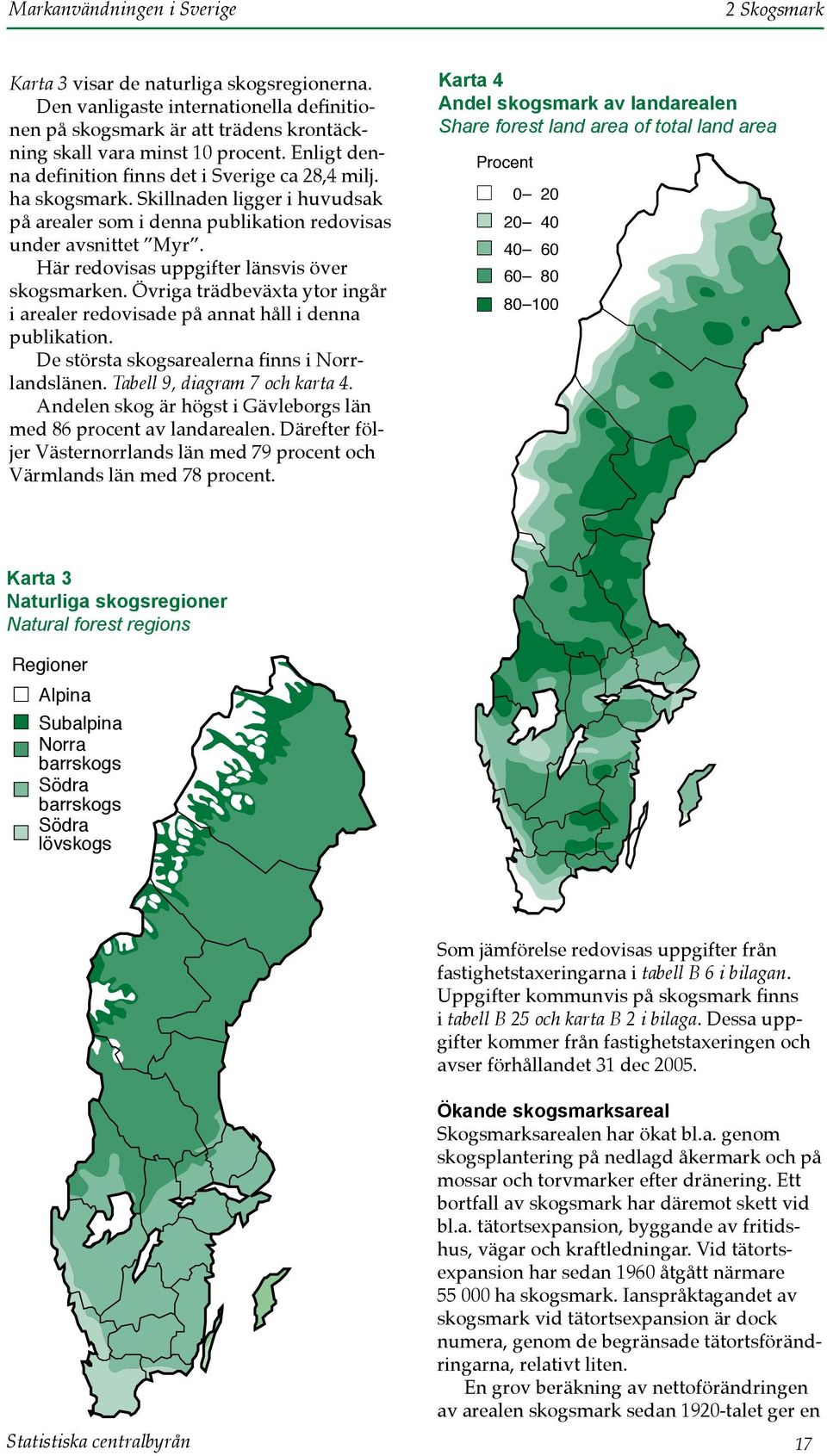 Här redo vi sas uppgifter länsvis över skogs marken. Övriga trädbeväxta ytor ingår i arealer redovisade på annat håll i denna pub likation. De största skogsarealerna finns i Norrlandslänen.