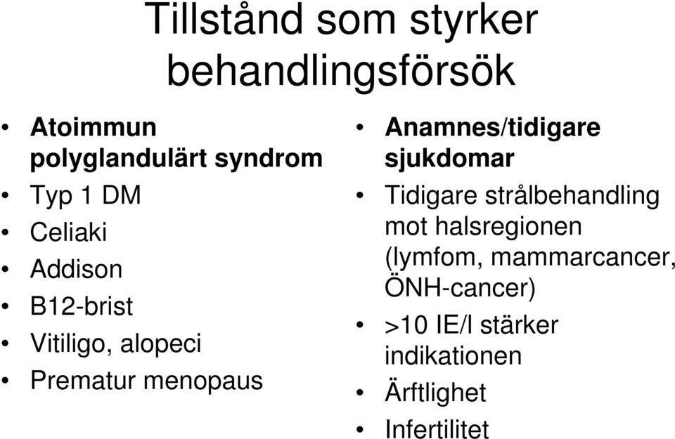 Anamnes/tidigare sjukdomar Tidigare strålbehandling mot halsregionen