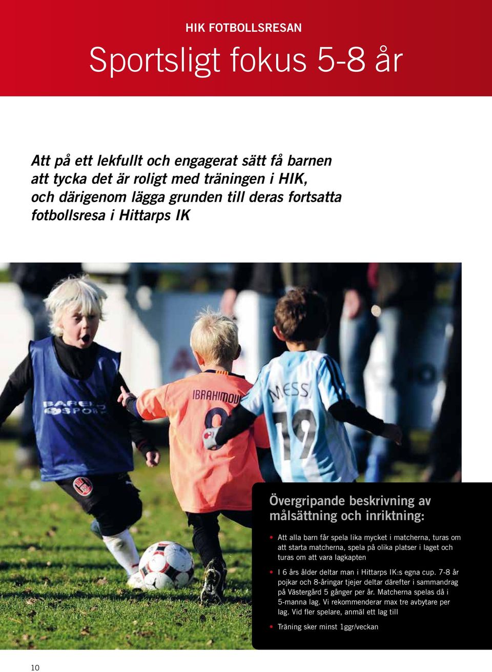 spela på olika platser i laget och turas om att vara lagkapten I 6 års ålder deltar man i Hittarps IK:s egna cup.