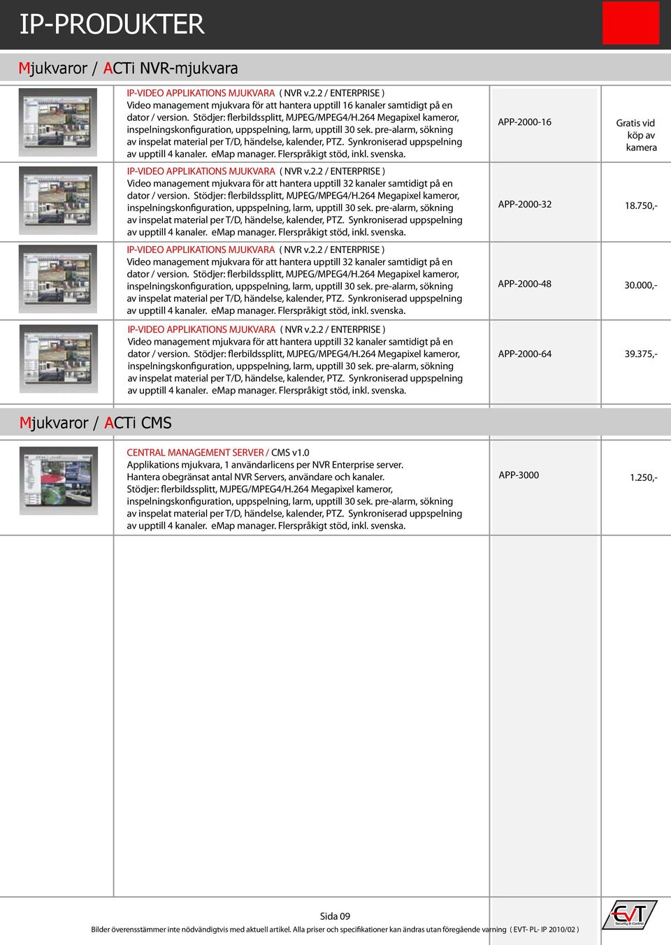 Synkroniserad uppspelning av upptill 4 kanaler. emap manager. Flerspråkigt stöd, inkl. svenska. IP-VIDEO APPLIKATIONS MJUKVARA ( NVR v.2.