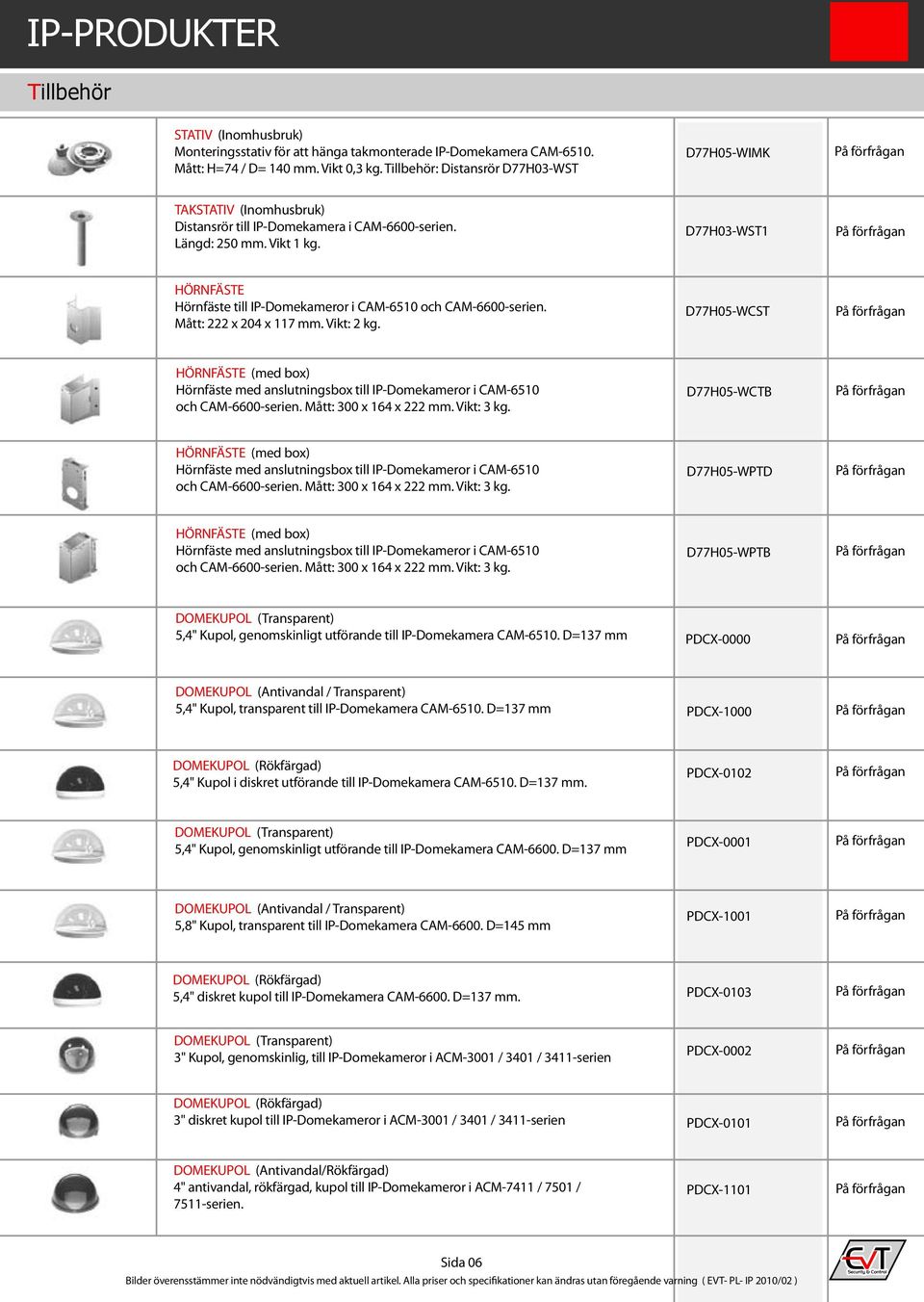 D77H03-WST1 HÖRNFÄSTE Hörnfäste till IP-Domekameror i CAM-6510 och CAM-6600-serien. Mått: 222 x 204 x 117 mm. Vikt: 2 kg.