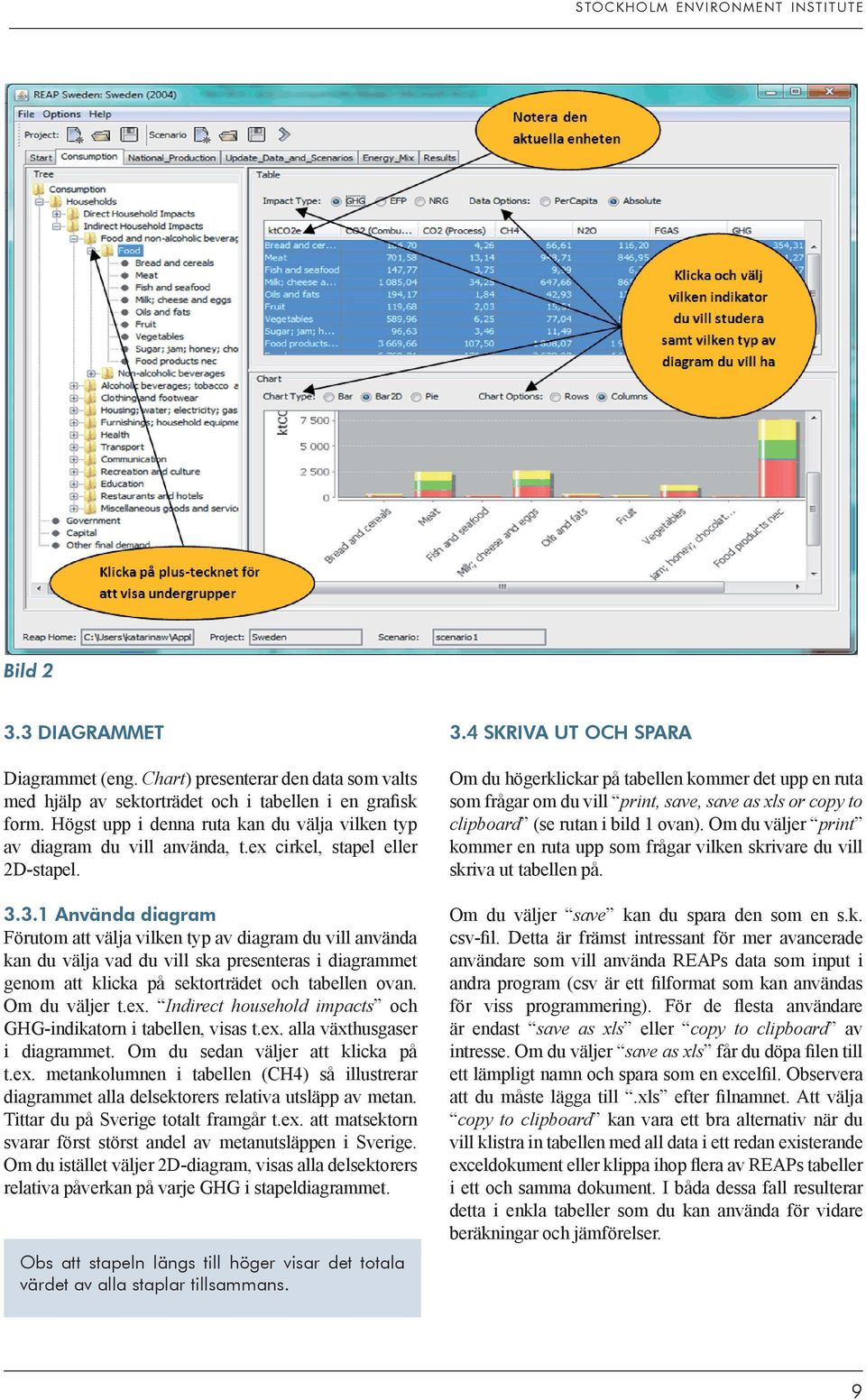 3.1 Använda diagram Förutom att välja vilken typ av diagram du vill använda kan du välja vad du vill ska presenteras i diagrammet genom att klicka på sektorträdet och tabellen ovan. Om du väljer t.ex.