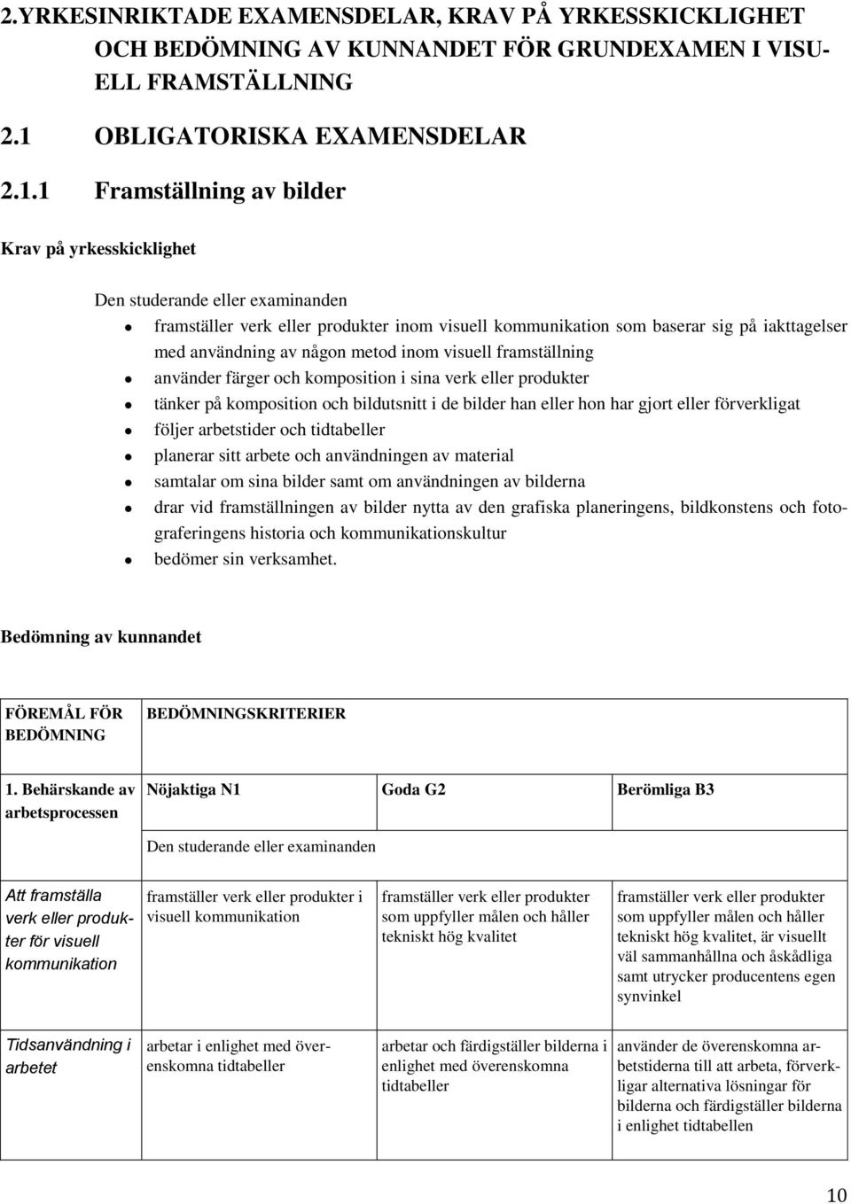 1 Framställning av bilder Krav på yrkesskicklighet framställer verk eller produkter inom visuell kommunikation som baserar sig på iakttagelser med användning av någon metod inom visuell framställning