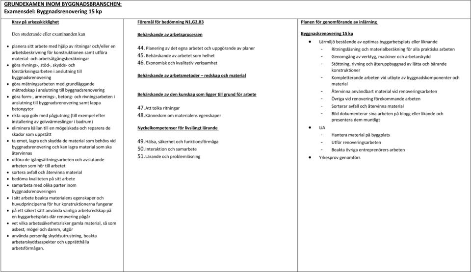 mätningsarbeten med grundläggande mätredskap i anslutning till byggnadsrenovering göra form-, armerings-, betong- och rivningsarbeten i anslutning till byggnadsrenovering samt lappa betongytor rikta