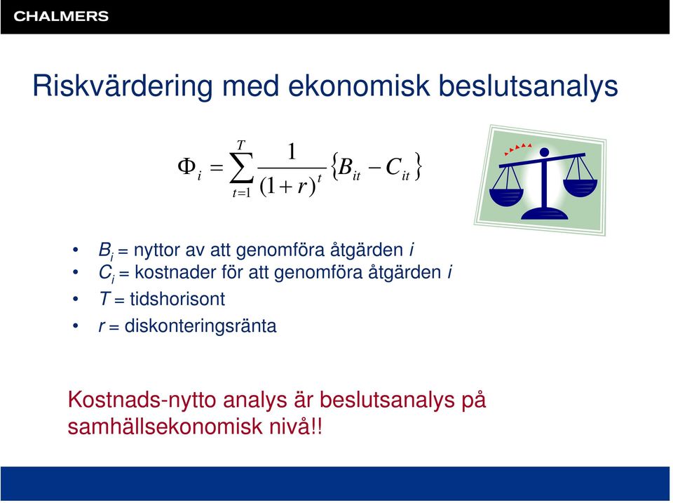 för att genomföra åtgärden i T = tidshorisont r = diskonteringsränta