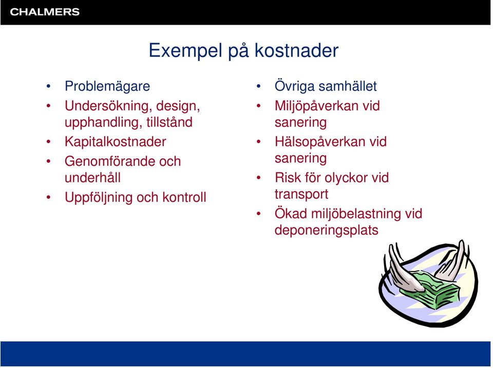 kontroll Övriga samhället Miljöpåverkan vid sanering Hälsopåverkan vid