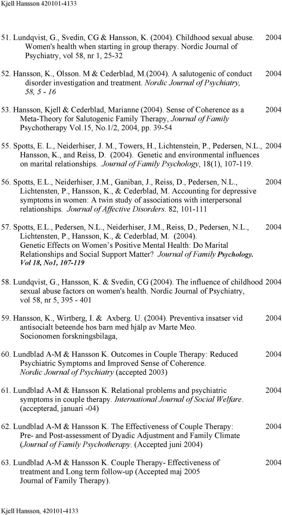 Sense of Coherence as a 2004 Meta-Theory for Salutogenic Family Therapy, Journal of Family Psychotherapy Vol.15, No.1/2, 2004, pp. 39-54 55. Spotts, E. L., Neiderhiser, J. M., Towers, H.