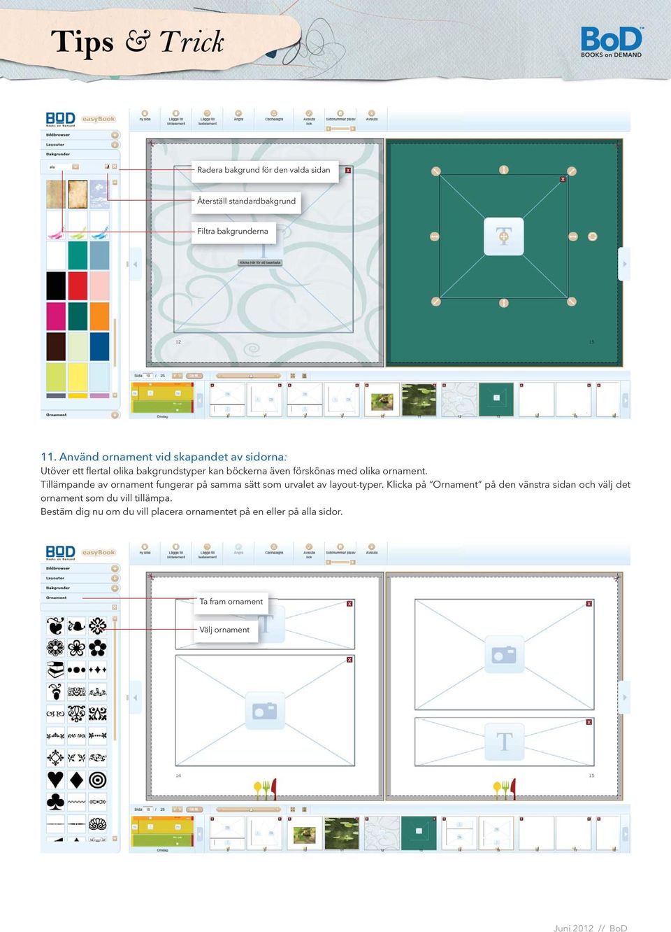 ornament. Tillämpande av ornament fungerar på samma sätt som urvalet av layout-typer.