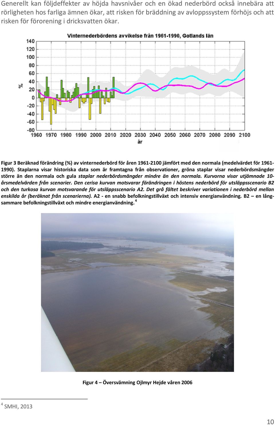 Staplarna visar historiska data som är framtagna från observationer, gröna staplar visar nederbördsmängder större än den normala och gula staplar nederbördsmängder mindre än den normala.