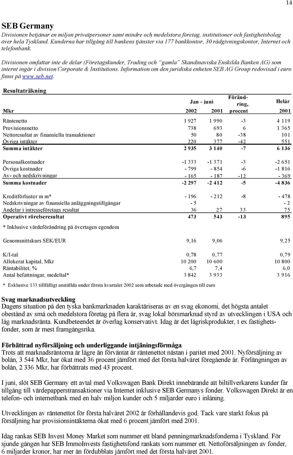 Divisionen omfattar inte de delar (Företagskunder, Trading och gamla Skandinaviska Enskilda Banken AG) som internt ingår i division Corporate & Institutions.