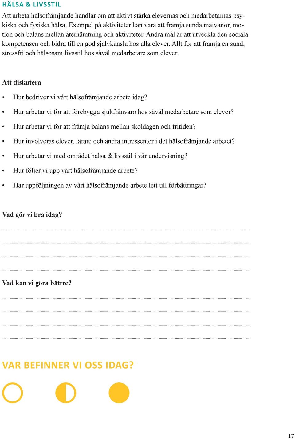 Andra mål är att utveckla den sociala kompetensen och bidra till en god självkänsla hos alla elever. Allt för att främja en sund, stressfri och hälsosam livsstil hos såväl medarbetare som elever.