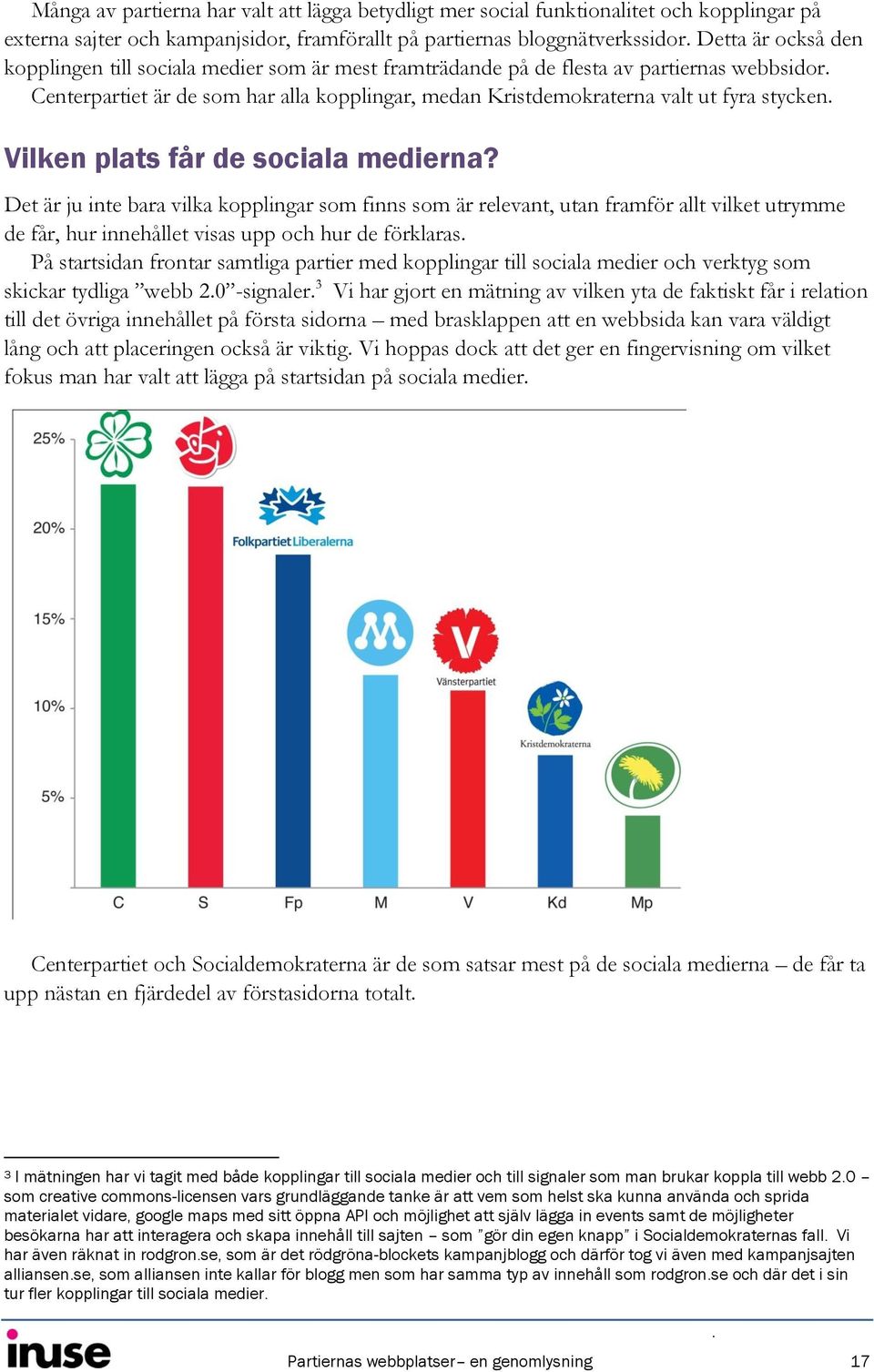 Centerpartiet är de som har alla kopplingar, medan Kristdemokraterna valt ut fyra stycken. Vilken plats får de sociala medierna?