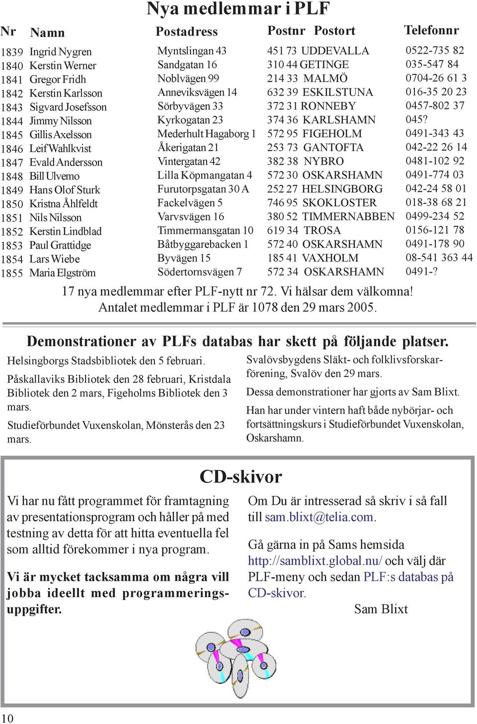 Telefonnr Myntslingan 43 Sandgatan 16 Noblvägen 99 Anneviksvägen 14 Sörbyvägen 33 Kyrkogatan 23 Mederhult Hagaborg 1 Åkerigatan 21 Vintergatan 42 Lilla Köpmangatan 4 Furutorpsgatan 30 A Fackelvägen 5